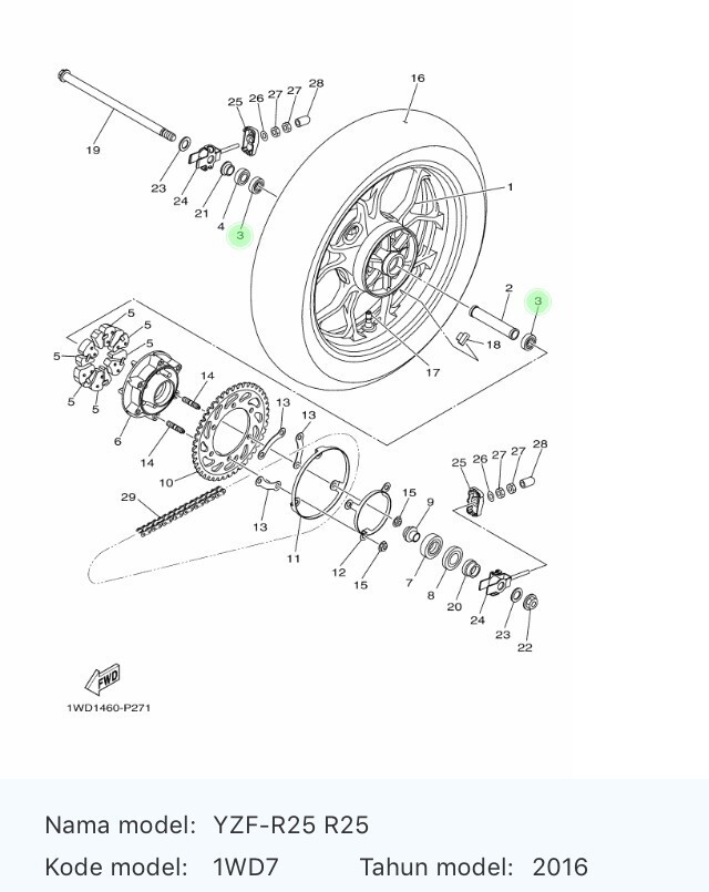 Genuine Parts Yamaha YZF R3/MT-03 2015-2025 Rear Wheel Bearing