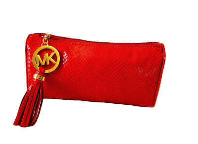 Michael Kors MK RED Leather Cosmetic Makeup Bag Handbag NWOT  FREE SHIP