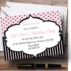 Pink Black Stripes Polkadots Paris Chic Birthday Party Personalised Invitations