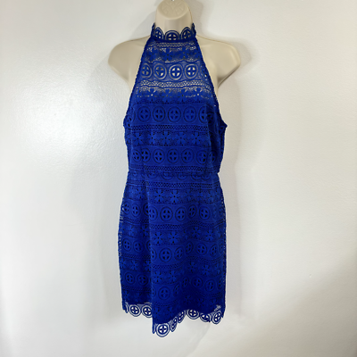 NWT BB Dakota Dress Size 4 / S Ember Blue Crochet Embroidered Lace Halter |  eBay