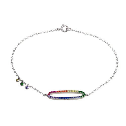 Bracciale In Argento 925 Doppia Protezione. Nodo Di Strega E Tetragramaton Con Zirconi Quadrati. Multicolore O Trasparente.