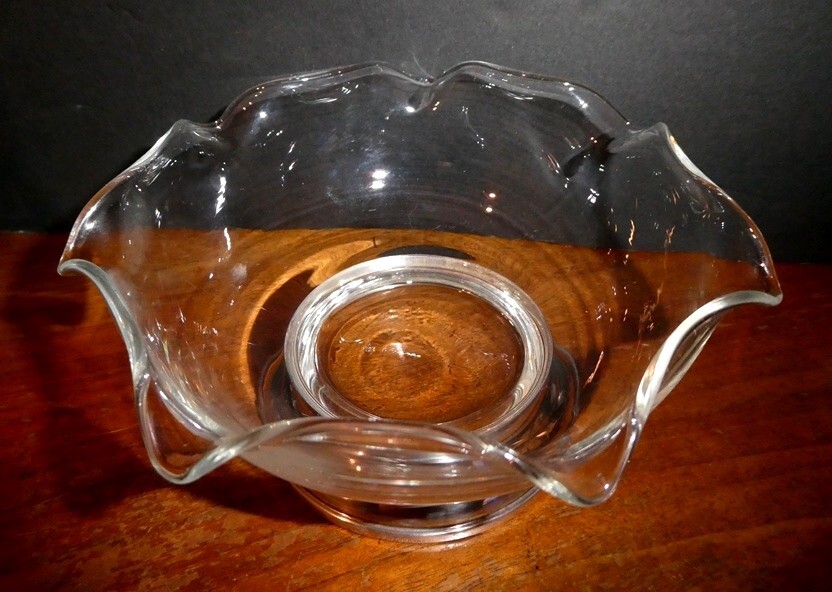 Sterling Silver Base w/Glass WEB Dish, Candy, Nuts, Relish, Trinket, Jewelry