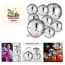 8 Pcs Large Disco Ball Set Silver Mirror Disco Balls Reflective Ball with Han...