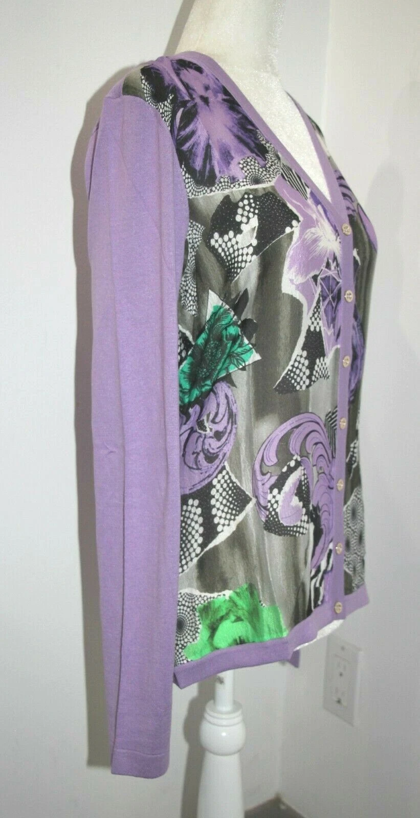 Top cardigan VERSACE COLLECTION fiori barocchi tecnica mista taglia US M IT 44