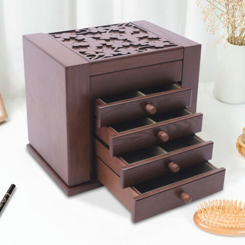 5 Schichten Koffer Vintage groß Schmuck Organizer Holz Aufbewahrungsbox mit 4 Schubladen - Bild 6 von 24