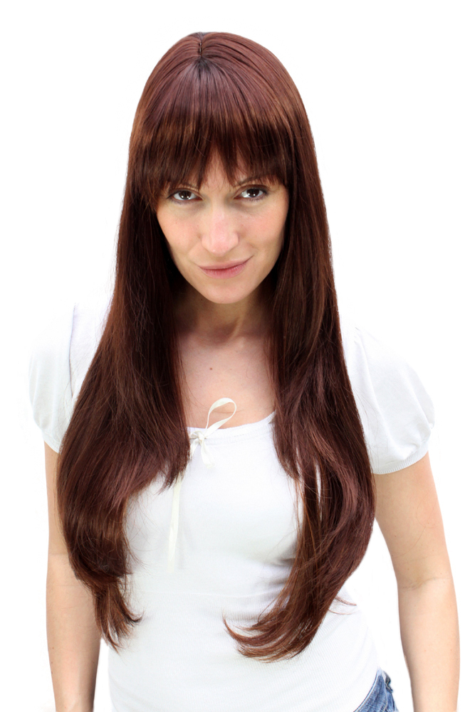 Wig Women's Reddish Brown Blonde Highlighted Long Pony Parted Straight 3111