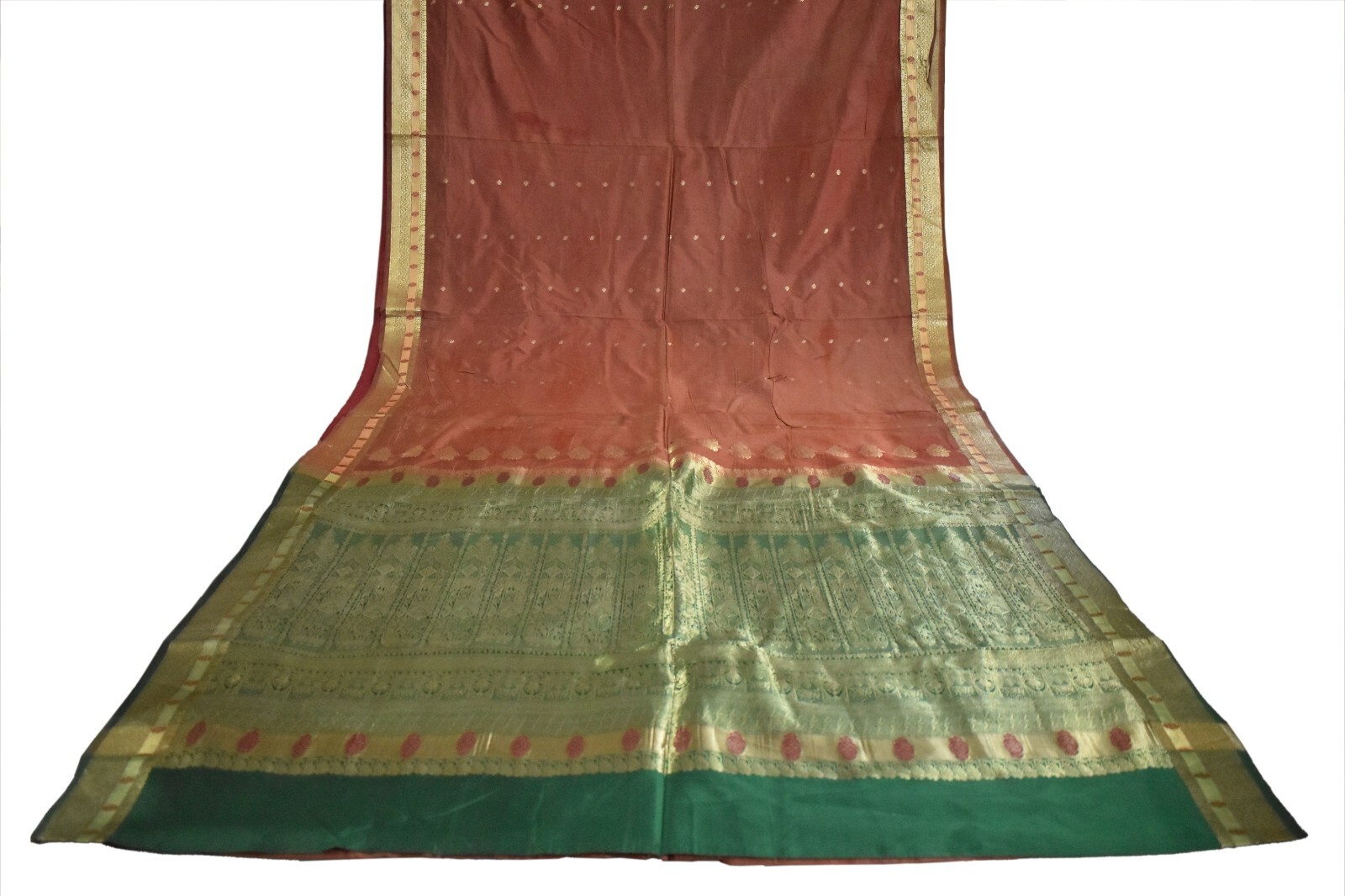 FNC Vintage Brown Sarees Satin Silk Woven Brocade/Banarasi Zari Sari Fabric 5YD