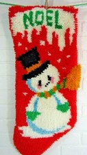 Vtg Christmas NOEL SNOWMAN Latch Hook Wall Hanging Christmas Finished 28X12