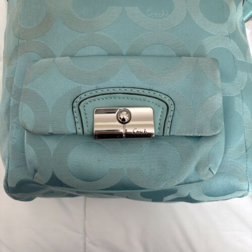 Coach Kristin Op Art Sateen & Leather Shoulder/Crossbody Turquoise Aqua Blue Bag - Picture 4 of 14