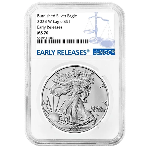 2023 W Burnished Silver Eagle NGC MS70 - Early Releases - Blue Label