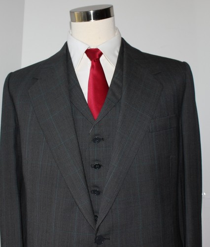 William Fioravanti Bespoke Gray Plaid 3 Piece Two Button Suit 44 Regular 41 31 - Picture 3 of 12