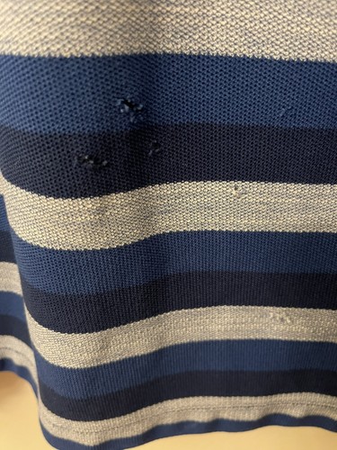 LL Bean Traditional Fit Polo Shirt Blue Stripe 100% Cotton Mens XXL, HOLES - Picture 4 of 4