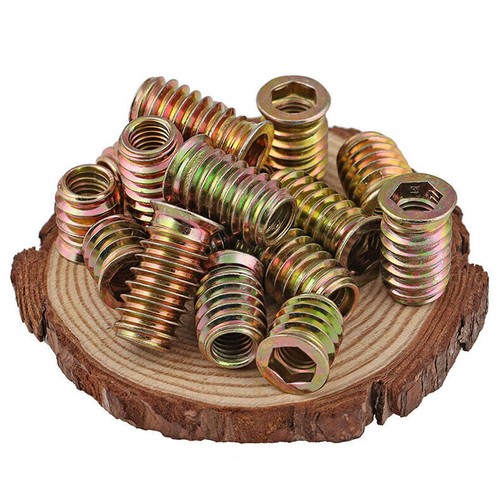 M6 M8 M10 Furniture Hex Drive Flat Head Nuts Screw Threaded For Wood Insert - Picture 6 of 12