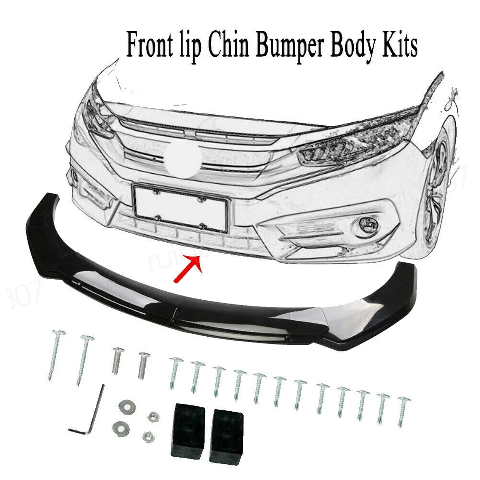 For Nissan Frontier Front Bumper Lip Spoiler Splitter + Strut Rods Gloss Black - Image 2 of 4