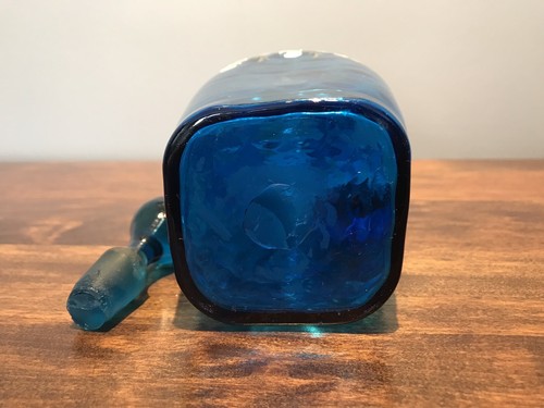 Victorian Blue Inverted Thumbprint Enameled Glass Cruet: Rough Pontil - Picture 12 of 12