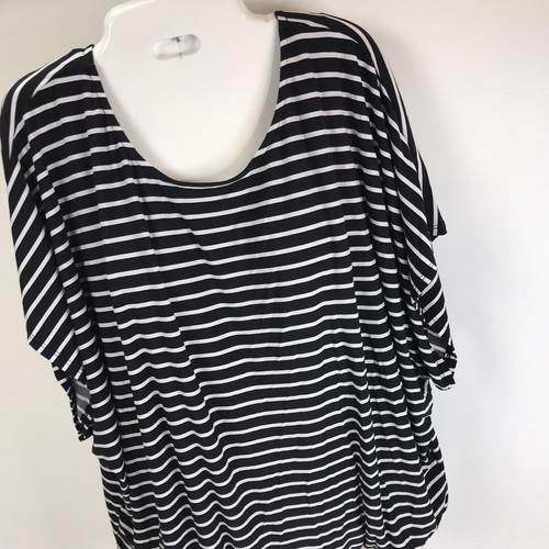 Vintage AB Studio Top Black White Stripes Stretchy Batwing Sleeve Women L USA - Picture 3 of 6