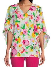 Clearance Size L Slim Factor Investments Kaleidoscope VNeck 3/4 Drape Sleeve Top