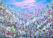 Lacy flower field aceo artist trading card print of original painting 2.5x3.5