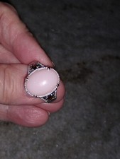 PERUVIAN PINK OPAL, Mozambique Garnet Ring/Plat/SSilver,Sz9, 7.50 Carats