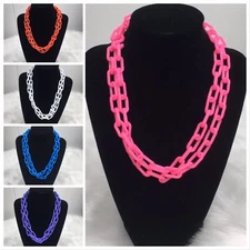 NEW Bell Charm Plastic Link Chain Necklace Costume Deadstock Vintage Retro 1980s