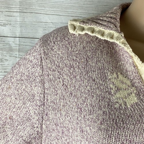 Woolrich Sweater Medium Purple White Marled Snowflake Design Front Pocket Collar - Picture 3 of 12