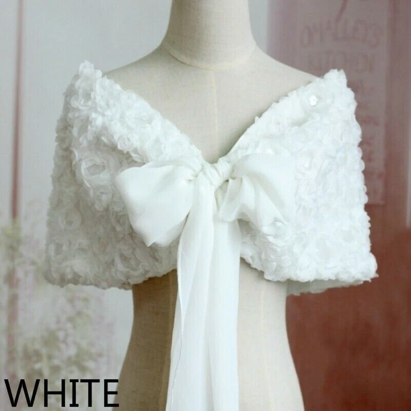 Nuevo Bolero Encogerse de hombros Capa Envolturas Chal Estola Gasa Floral Rosa Novia Boda Foto 2 de 4