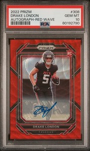 2022 PANINI PRIZM AUTO-RED WAVE #308 DRAKE LONDON 110/149 PSA 10