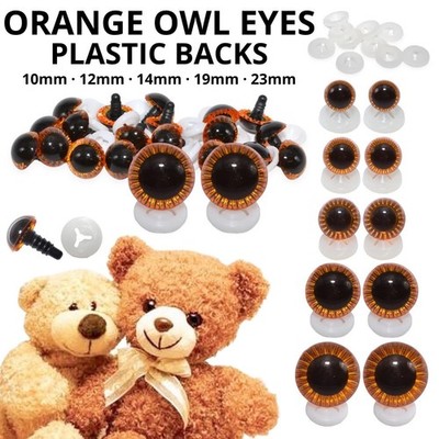 ORANGE EULENAUGEN mit KUNSTSTOFFRÜCKEN  Teddybär basteln Stofftier Puppe Tier Basteln