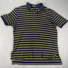 Polo Ralph Lauren Men's Polo Shirt XL 100 Cotton Navy/yellow Striped Preppy