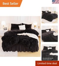 Comforter Full Size Set Black, Fluffy Winter Faux Fur Warm Soft Plush Bedding...