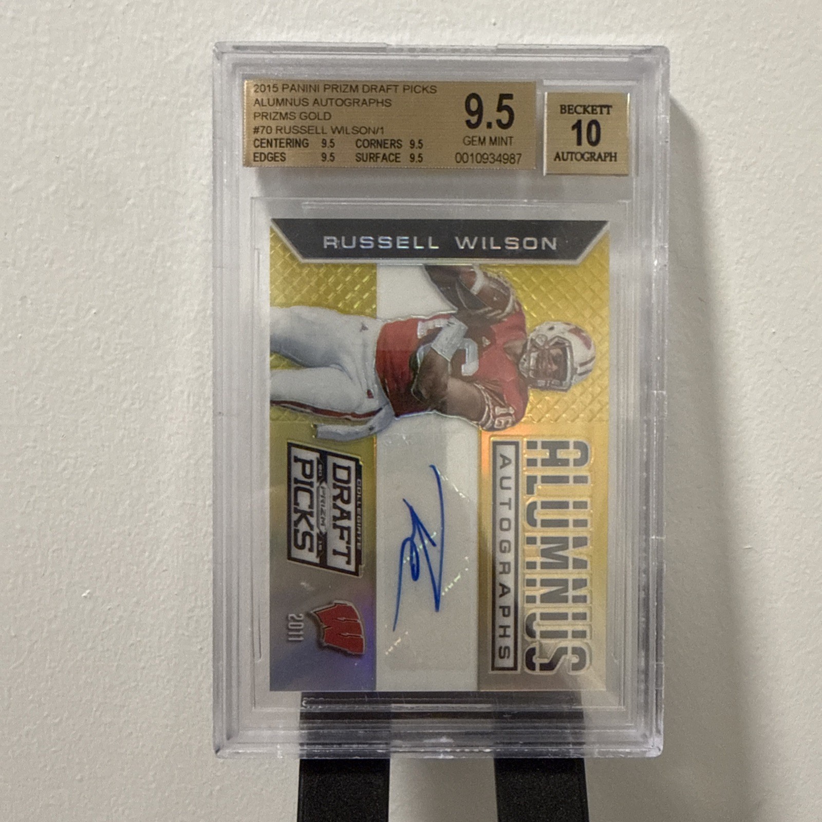 2015 Panini Prizm Draft Picks Russell Wilson Gold  Auto 1/1 BGS 9.5 True Gem view 5