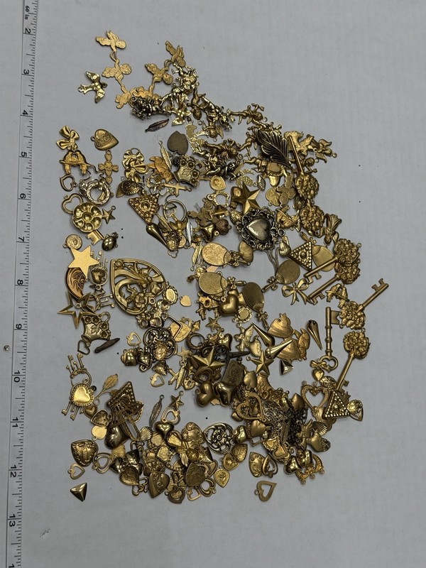 Large Vintage Brass Charm Findings Lot Hearts Keys Flowers Cherubs Jewelry Craft