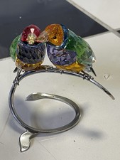 Swarovski Gouldian Finches Peridot Birds Silver Stand Crystal Figurine #1141675