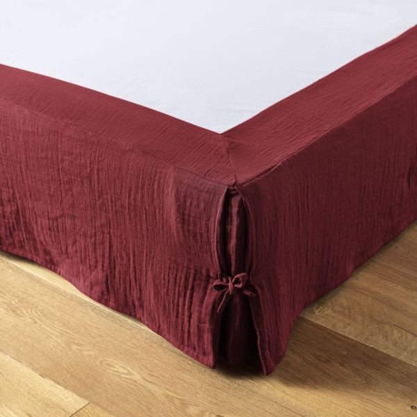 Cache-sommier 140x190 gaze de coton Gaïa lie de vin pour cacher sommier