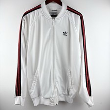 Vintage 80s Adidas White Track Jacket Men's L Red Black Stripes Athletic Retro