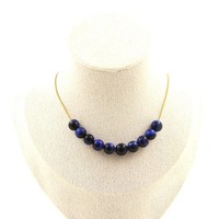 Mineralien Und Edelsteine. Halskette 10 Perlen Blauer Tigerauge 8 Mm. Chai
