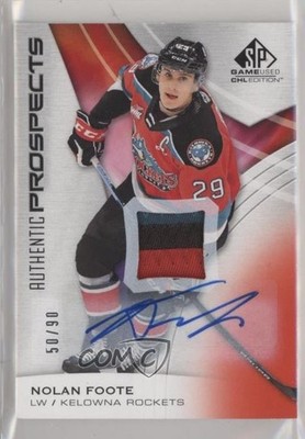 2019 Upper Deck SP Game Used CHL Edition Red 50/90 Nolan Foote Patch Auto 0hw2