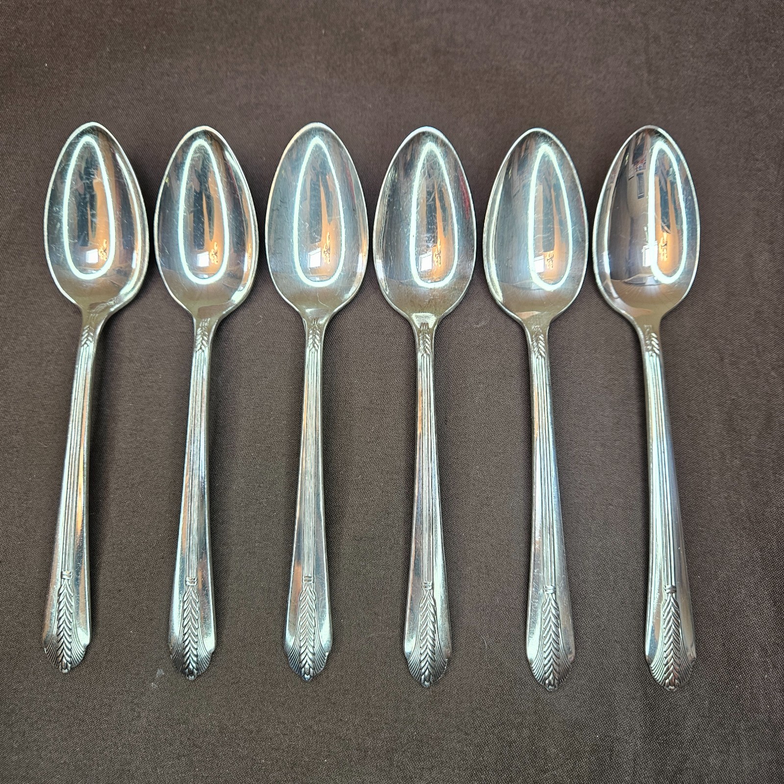 WM Rogers IS 1939 ALLURE Wheat Silverplate Flatware 6” Teaspoons Lot of 6