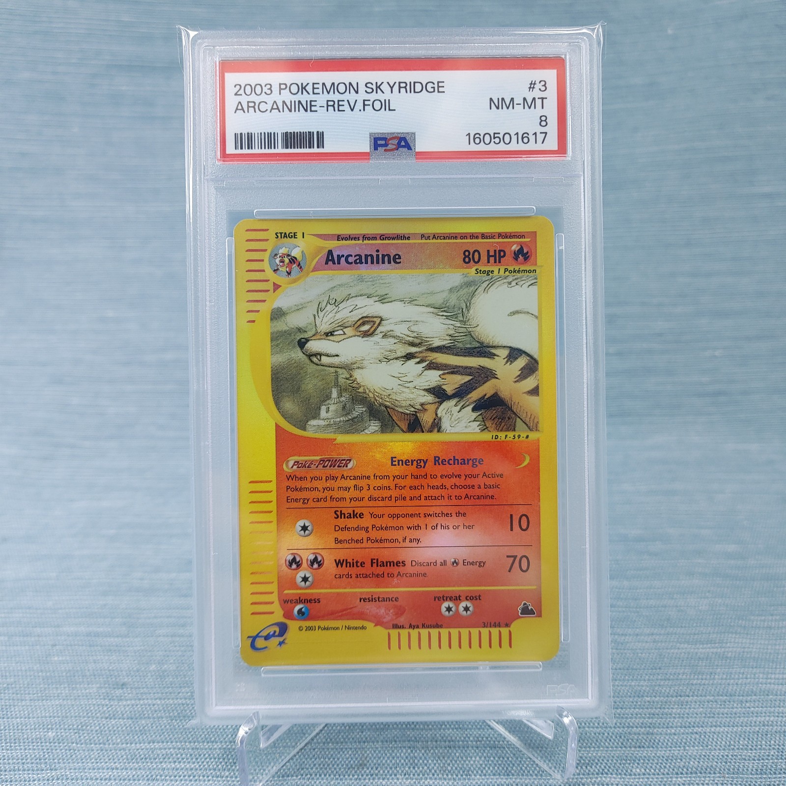 Pokemon TCG Arcanine Reverse Holo Rare 3/144 Skyridge WOTC PSA 8 New Cert