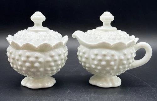 Vintage Fenton Milk Glass White Hobnail Lidded Sugar and Creamer Lid