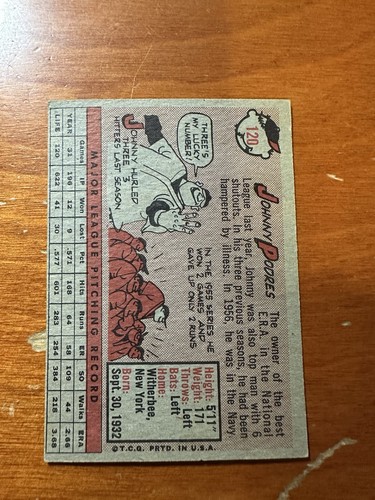 1958 Topps Johnny Podres #120 Los Angeles Dodgers Ex - Bild 2 von 2