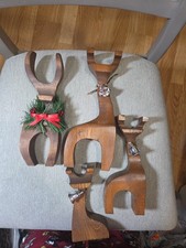 Set of 4 Hand Carved and Painted Wooden Reindeer Family 1980s