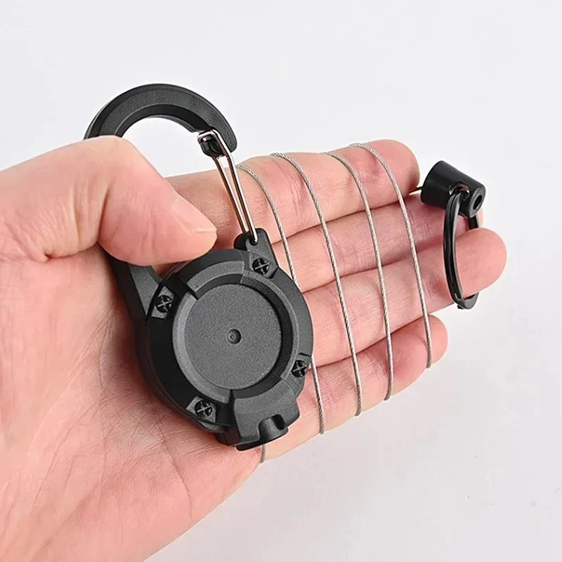 1/2/4Pcs Retractable Heavy Duty Carabiner Reel Keychain Steel Wire Badge Holder