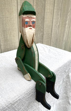 Vintage Fairfield Folk Art Rustic Articulated Wooden Santa 14" Made In USA