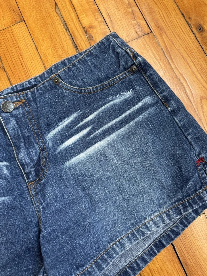 Micro Pantalones Cortos Denim Vintage Y2K - Tiro Bajo Rayas Blanqueadoras - Tyte Jeans Foto 3 de 4