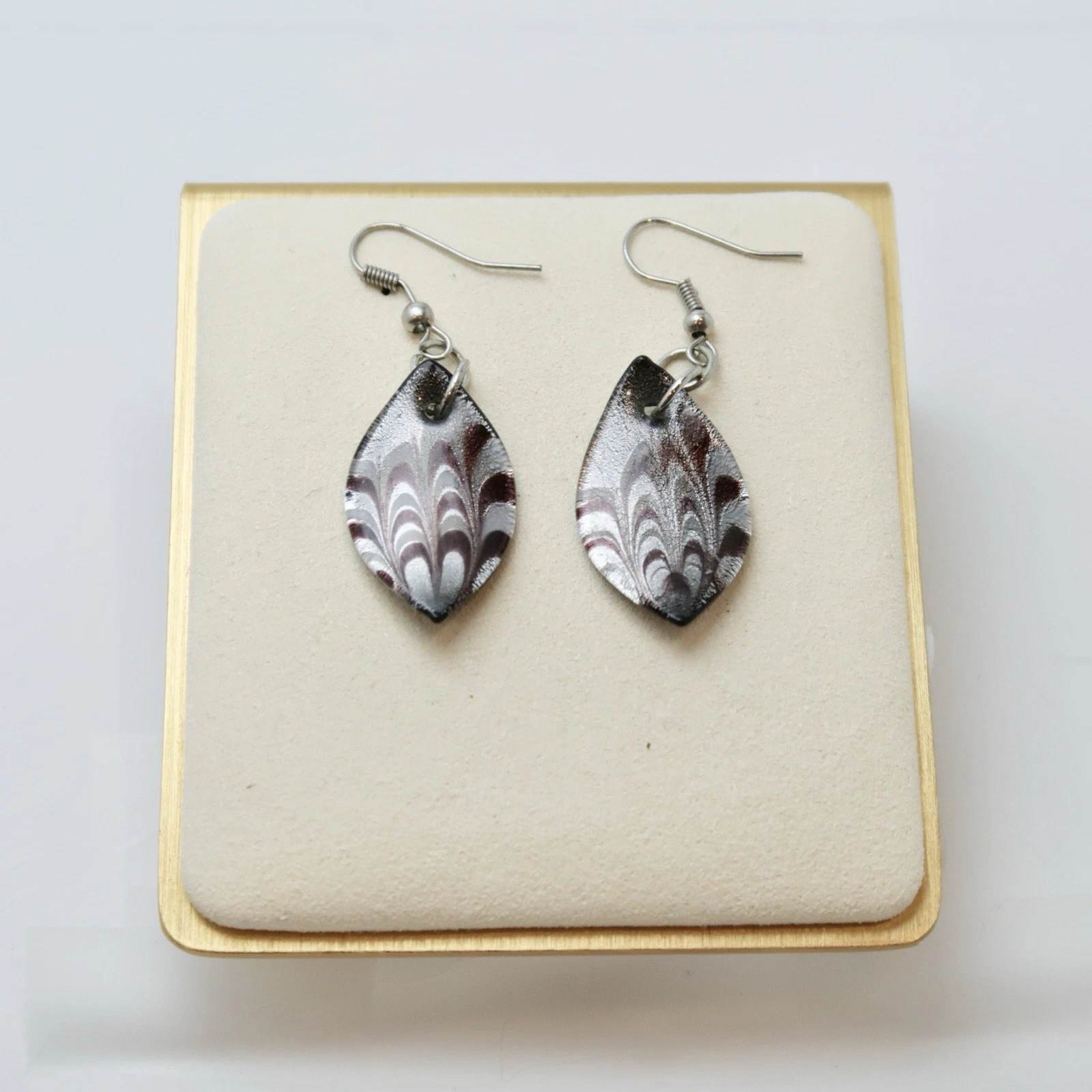 Leaf Murano Art Glass Swirl Vintage Drop Earring Jewelry E29