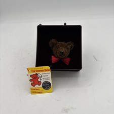 STEIFF 1984 Mohair Dark Brown Teddy Bear Pin In Box Germany Vintage M2