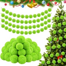 100 Pcs Furry Christmas Ball Ornaments, 2.36 Inch Tree Green Christmas Hangin...
