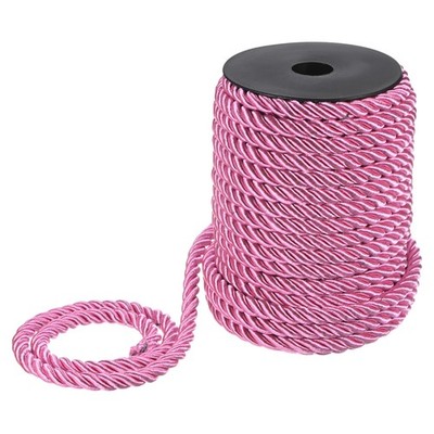 22 Yards Soft Twisted Rope Trim, 8mm Dark Pink Polyester Cord for DIY Craft