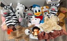 Lot 13 Plush Animal Hand Puppets Puppy Zebra Chick Elephant Lion Monkey More